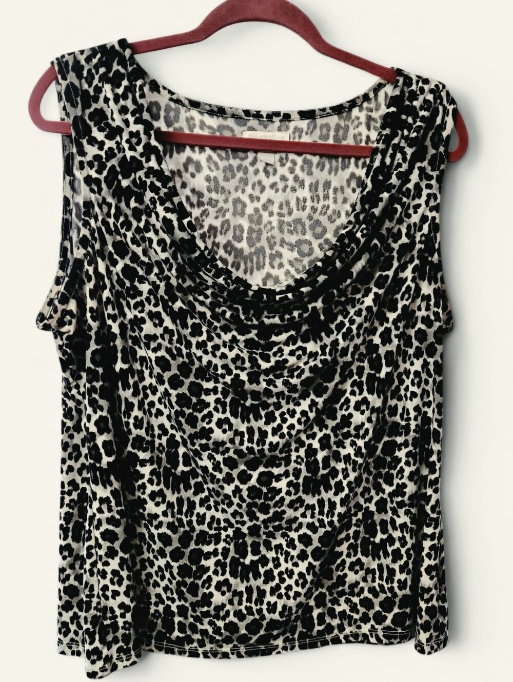 Charter Club Women's 2X Cheetah print Cowl Neck Sleeveless White & Black top.